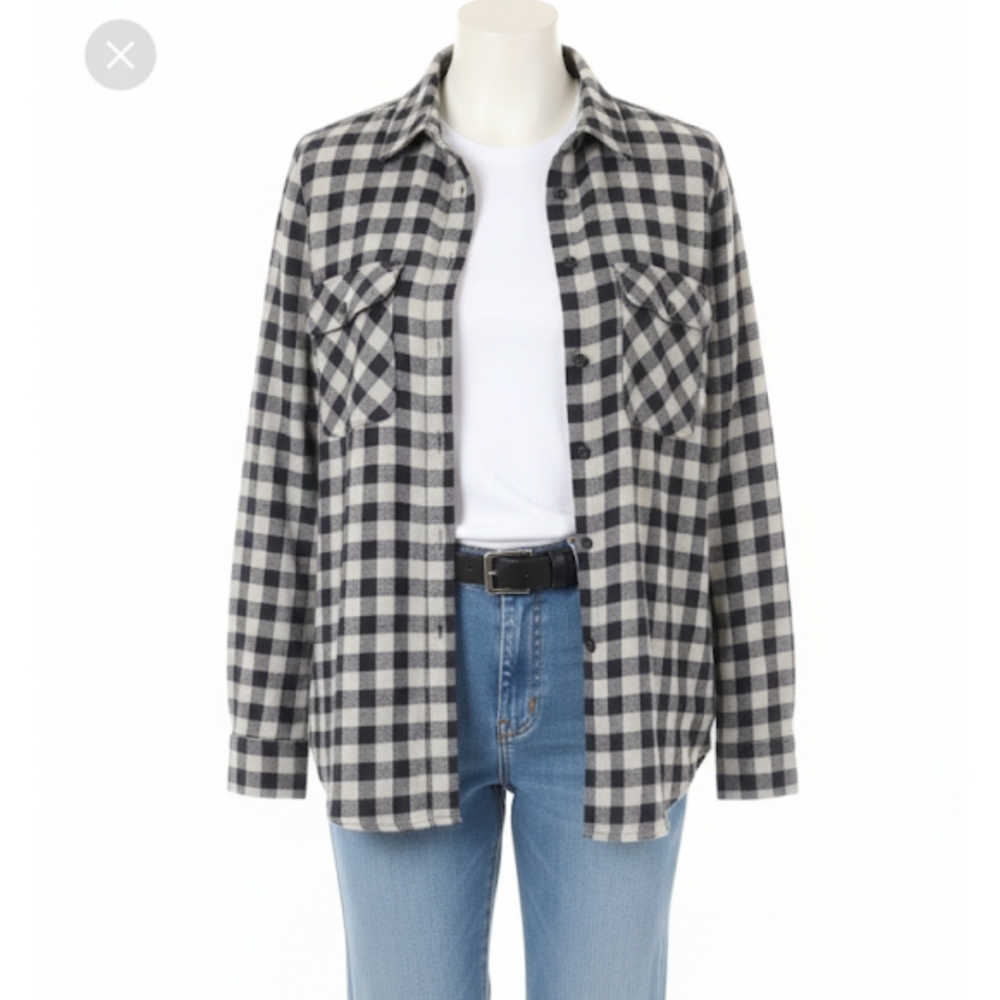 Madewell ex-boyfriend flannel button up blue gray shirt size S